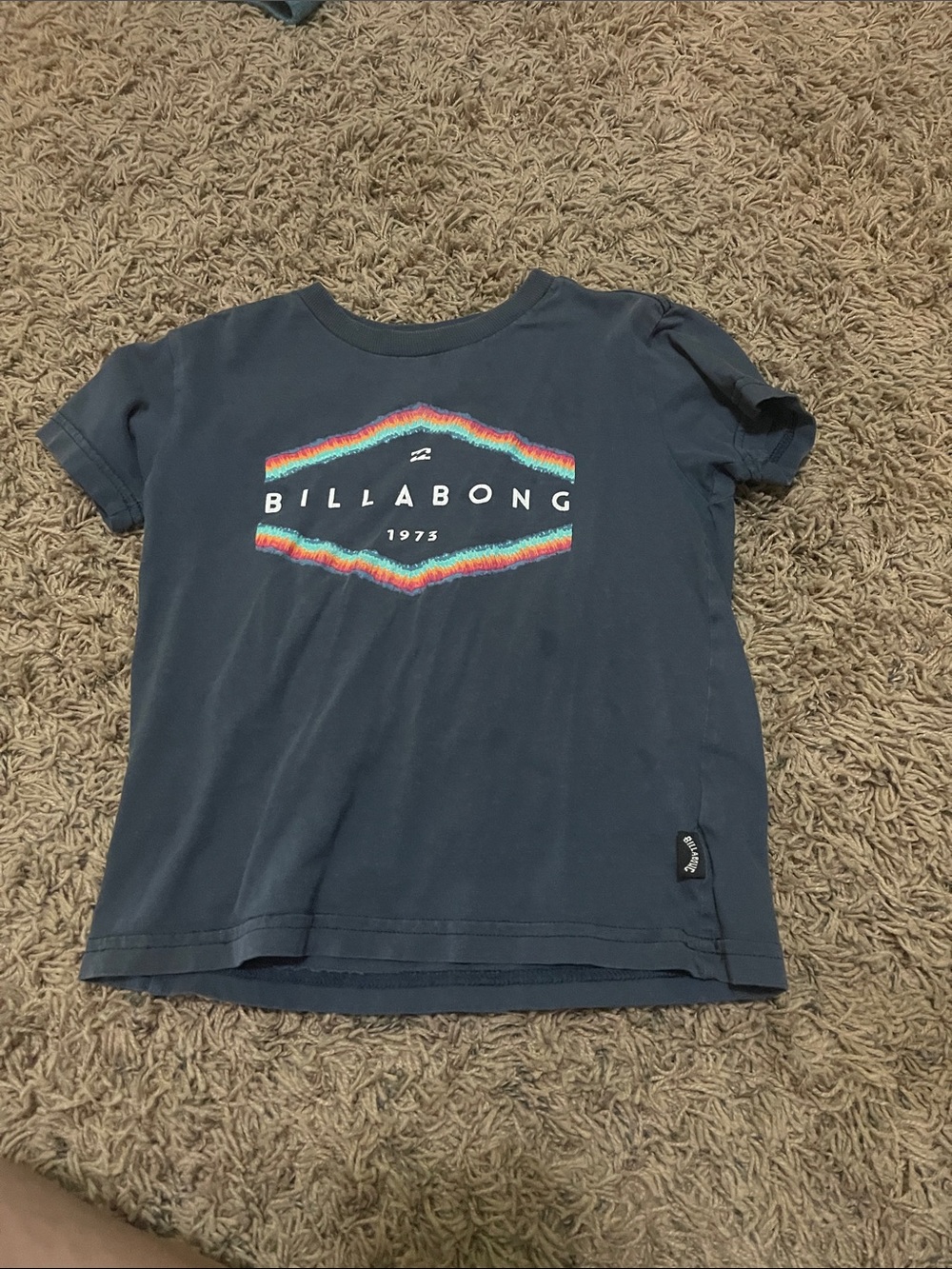 Billabong Kids Navy Tee with Rainbow Chevron Graphic